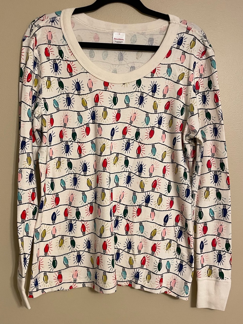 Hanna Andersson Christmas Pajama Long Sleeve Top colorful string of lights XL